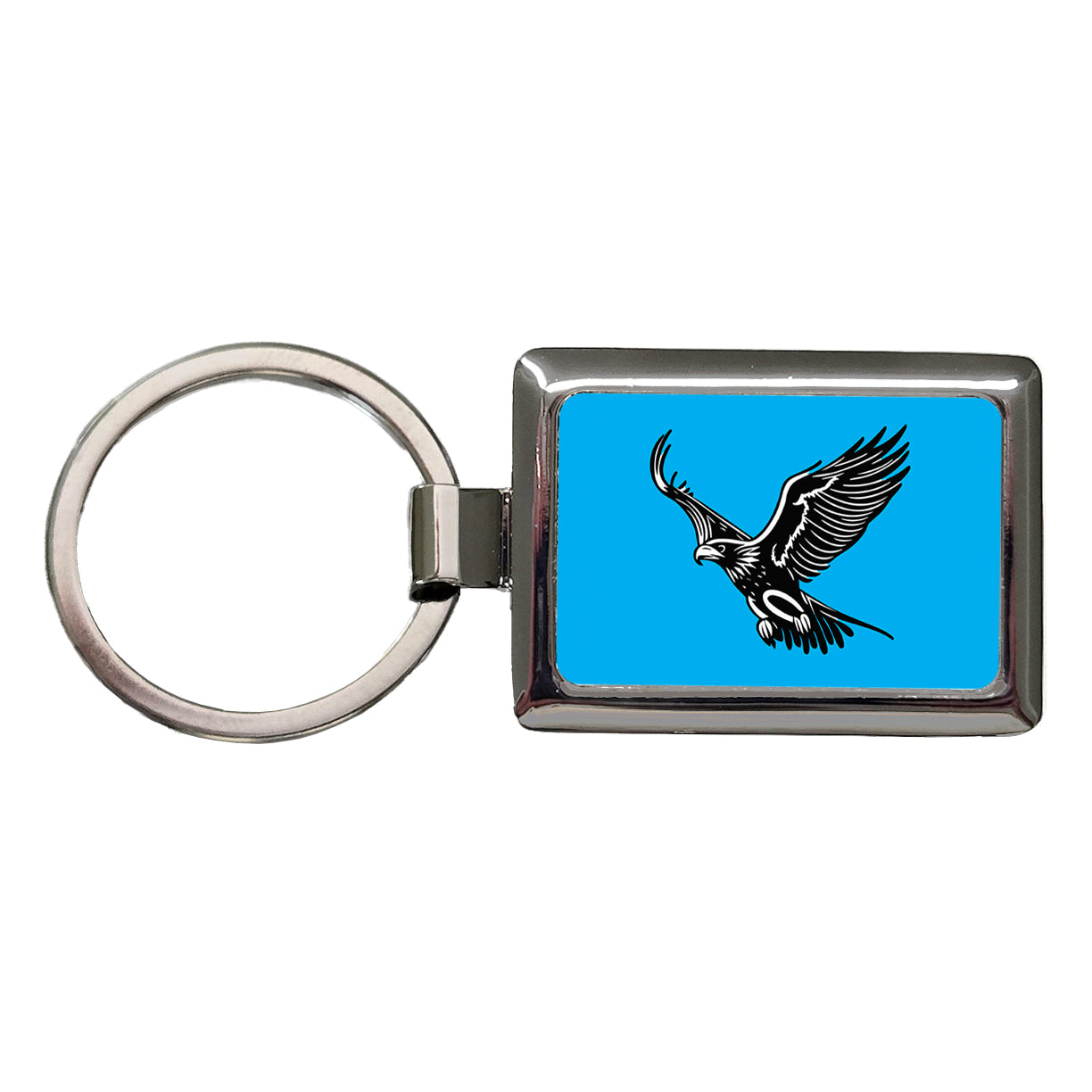 Eagle Flying Black White Rectangle Metal Keychain