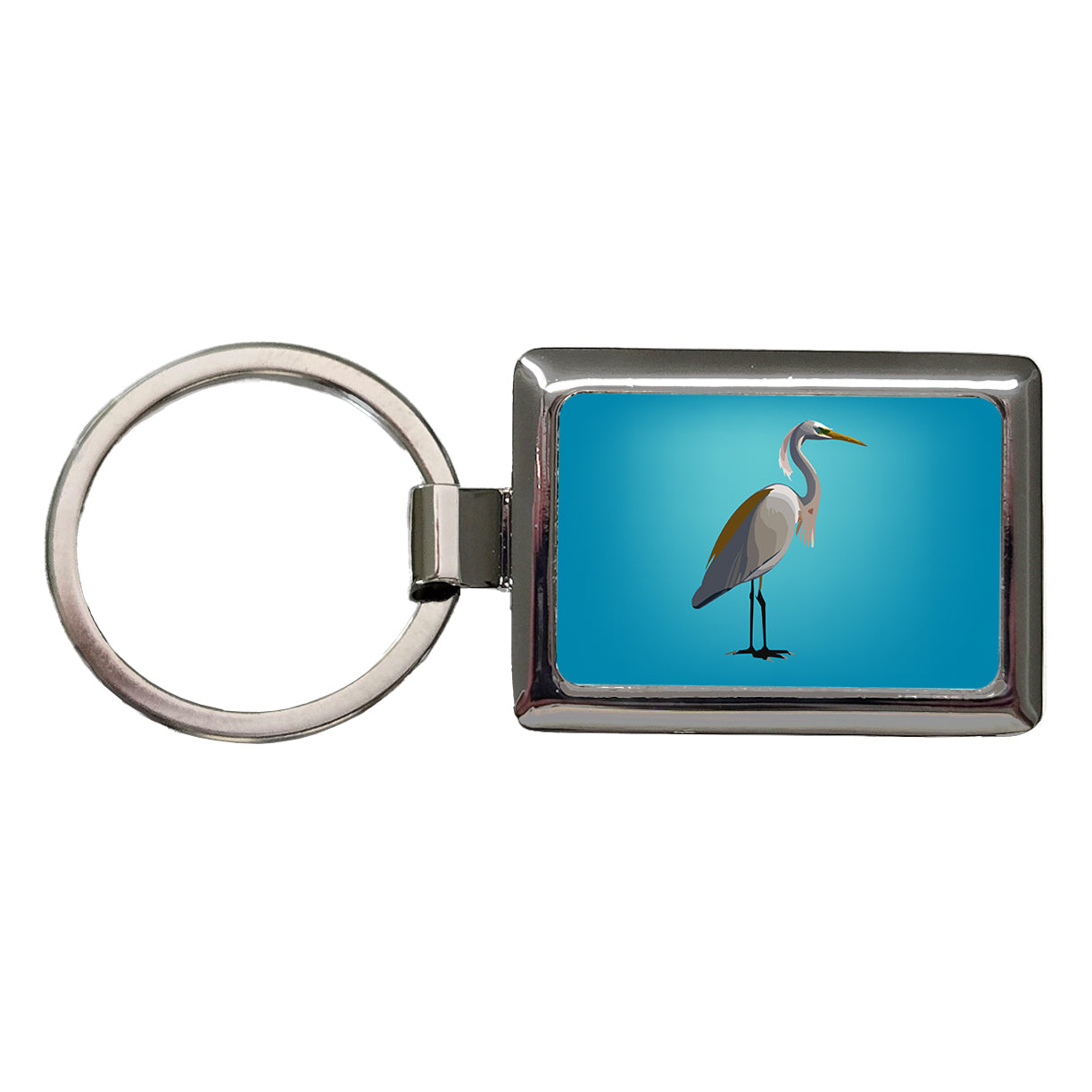 Egret Heron Bird Profile Rectangle Metal Keychain