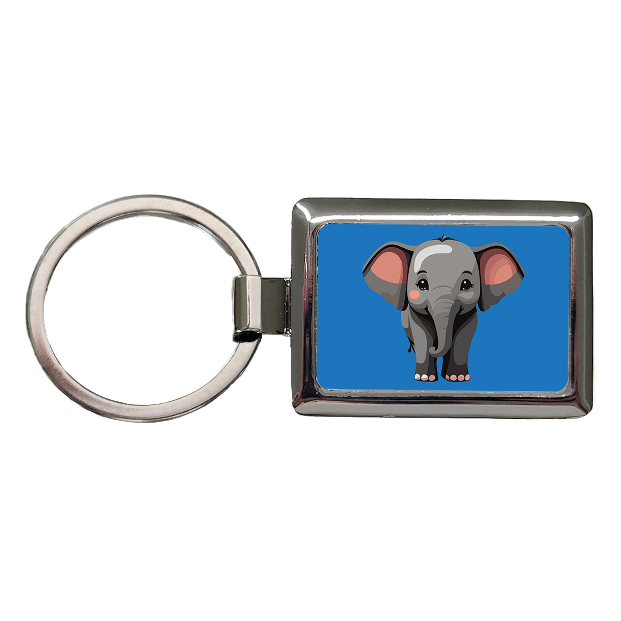 Elephant Cute Standing Rectangle Metal Keychain