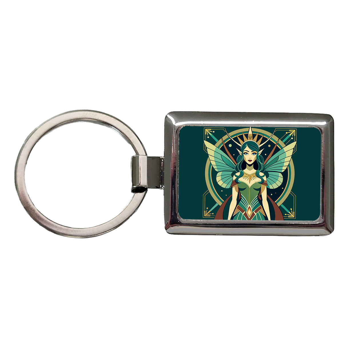 Fairy Nymph Art Deco Rectangle Metal Keychain