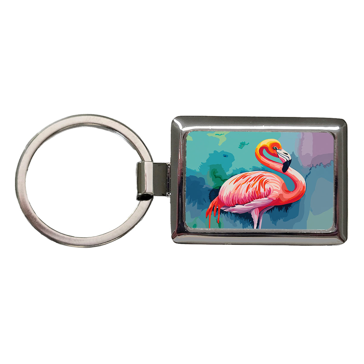 Flamingo Colorful Rectangle Metal Keychain