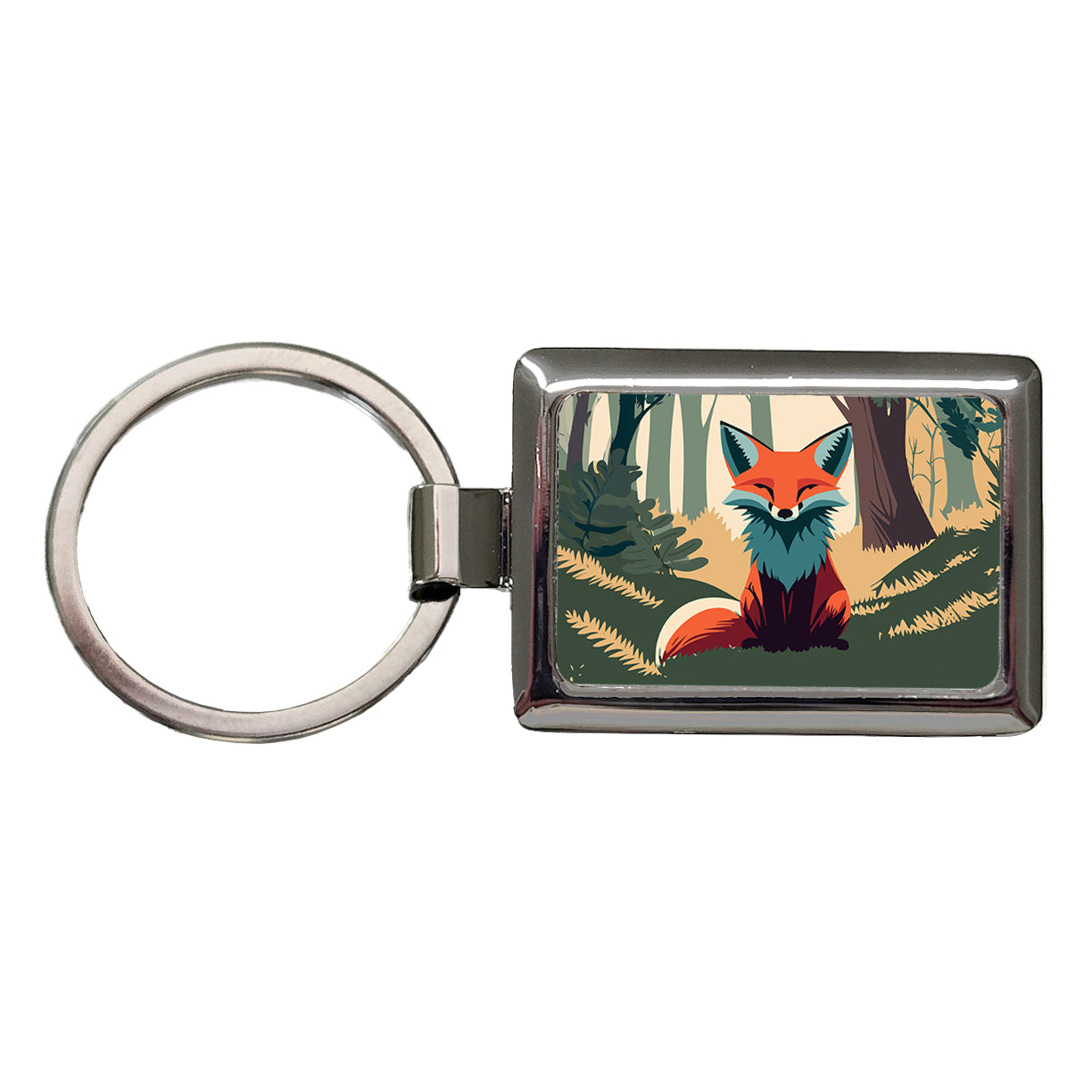 Fox in Forest Woodland Wilderness Rectangle Metal Keychain