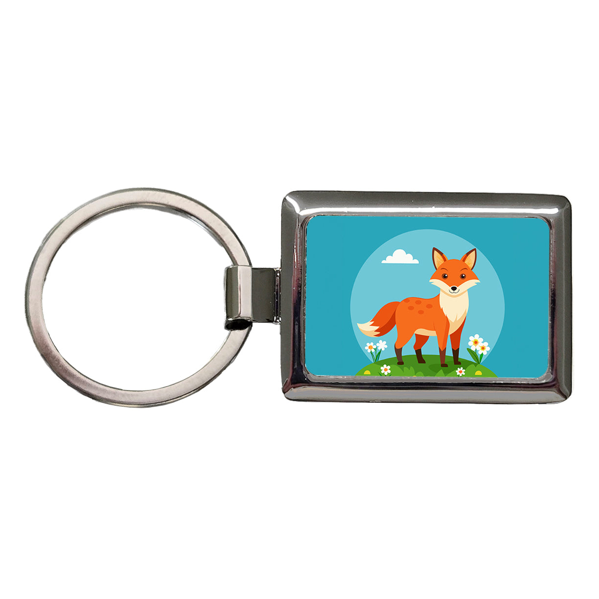 Fox in Meadow Rectangle Metal Keychain