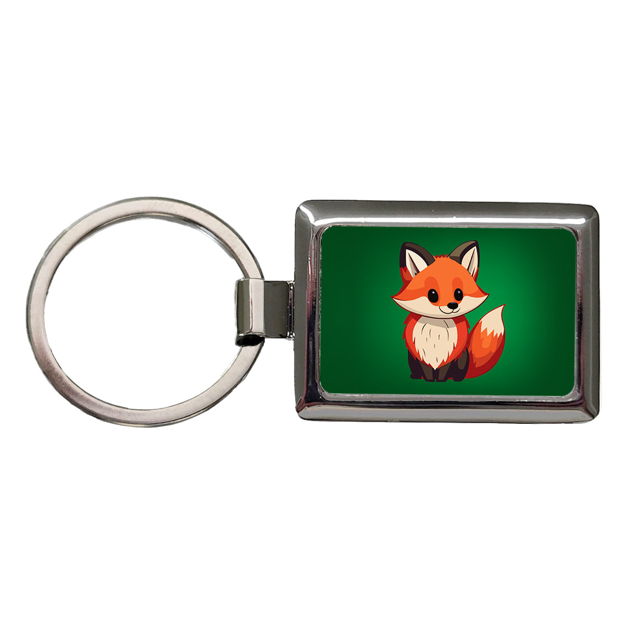 Fox Standing Rectangle Metal Keychain