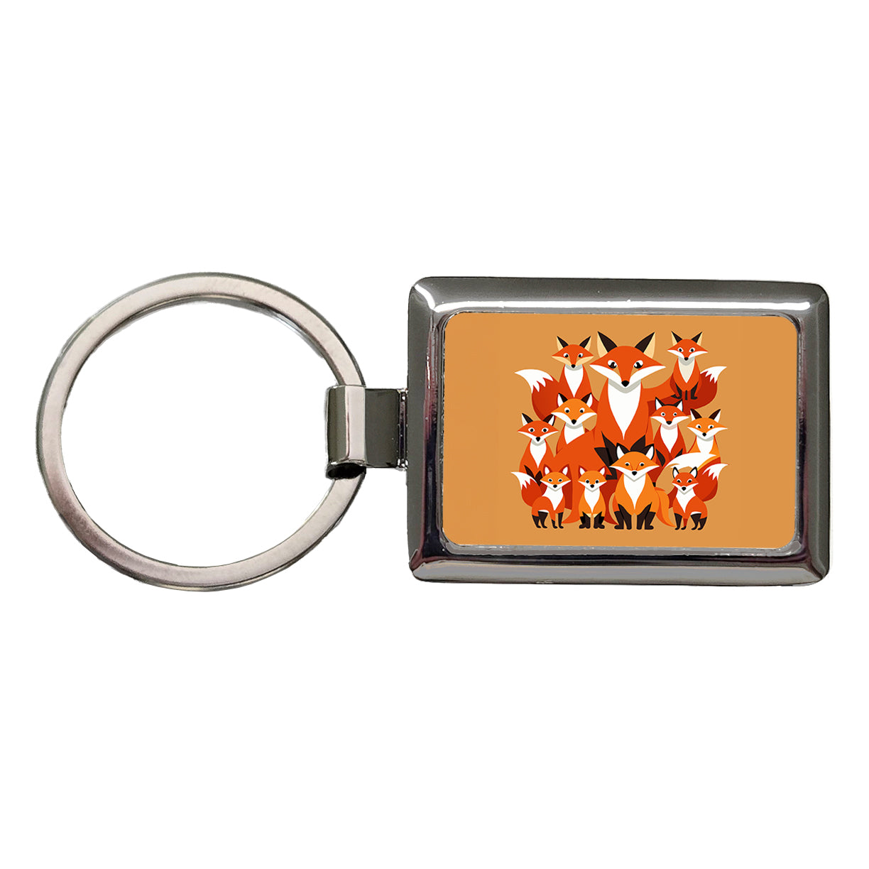 Foxes Oodles Rectangle Metal Keychain