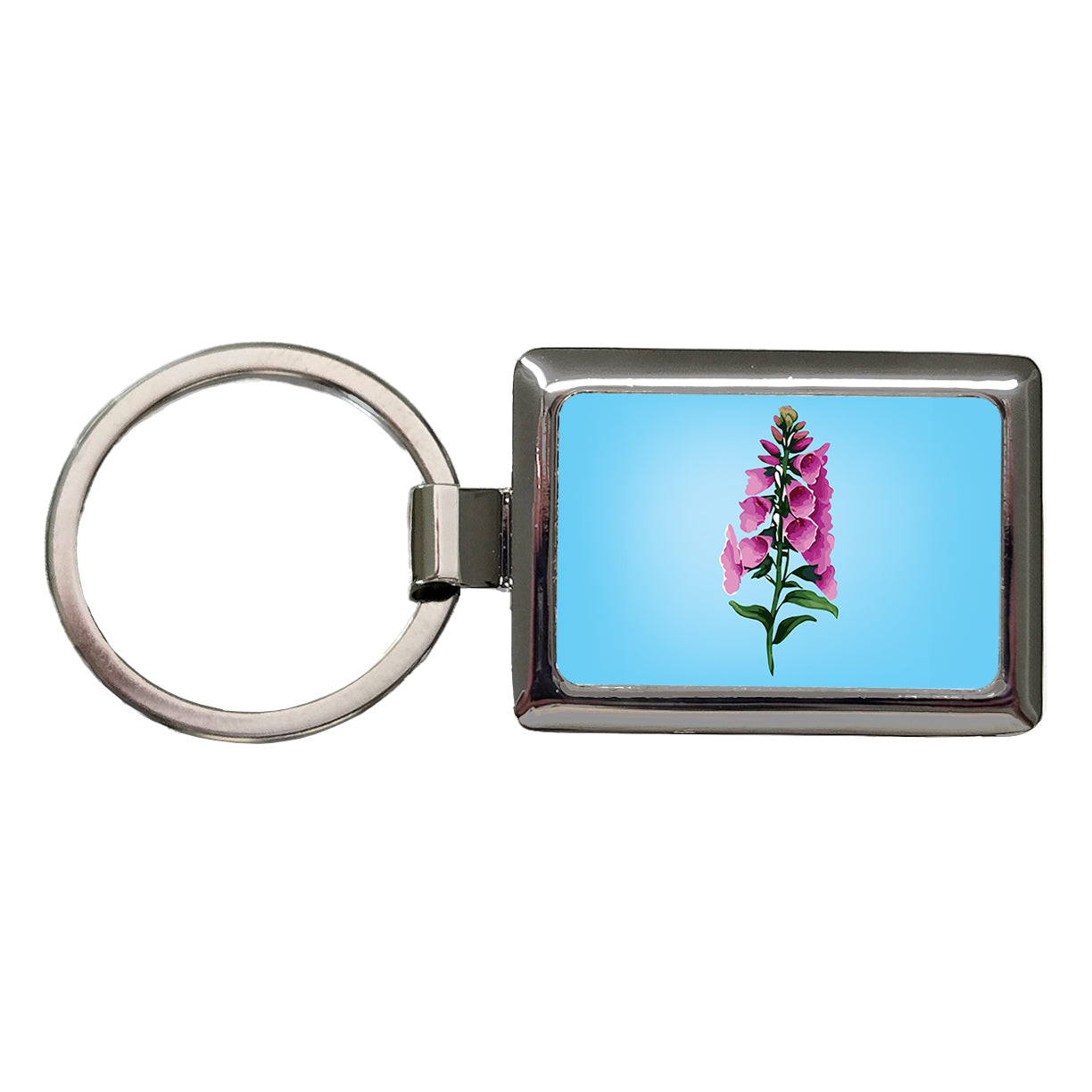 Foxglove Flowers Watercolor Rectangle Metal Keychain