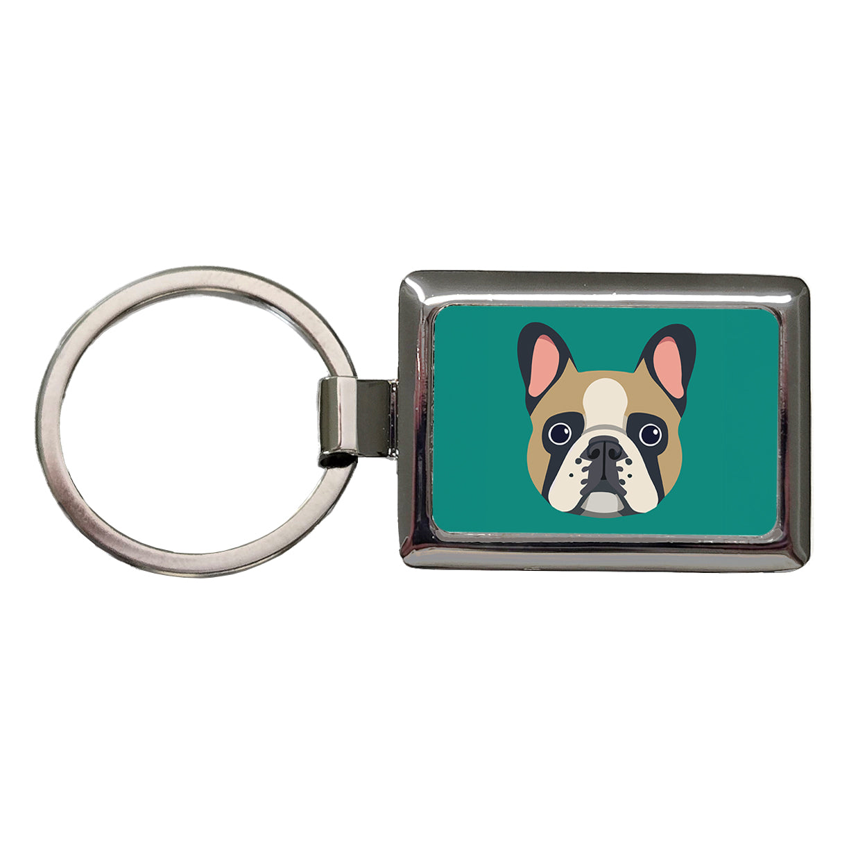 French Bulldog Face Rectangle Metal Keychain