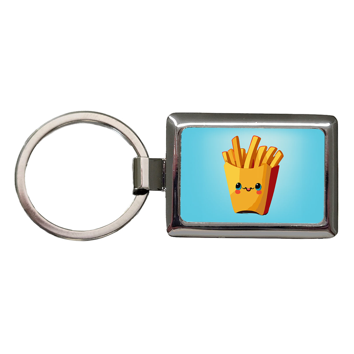 French Fries Smiling Rectangle Metal Keychain