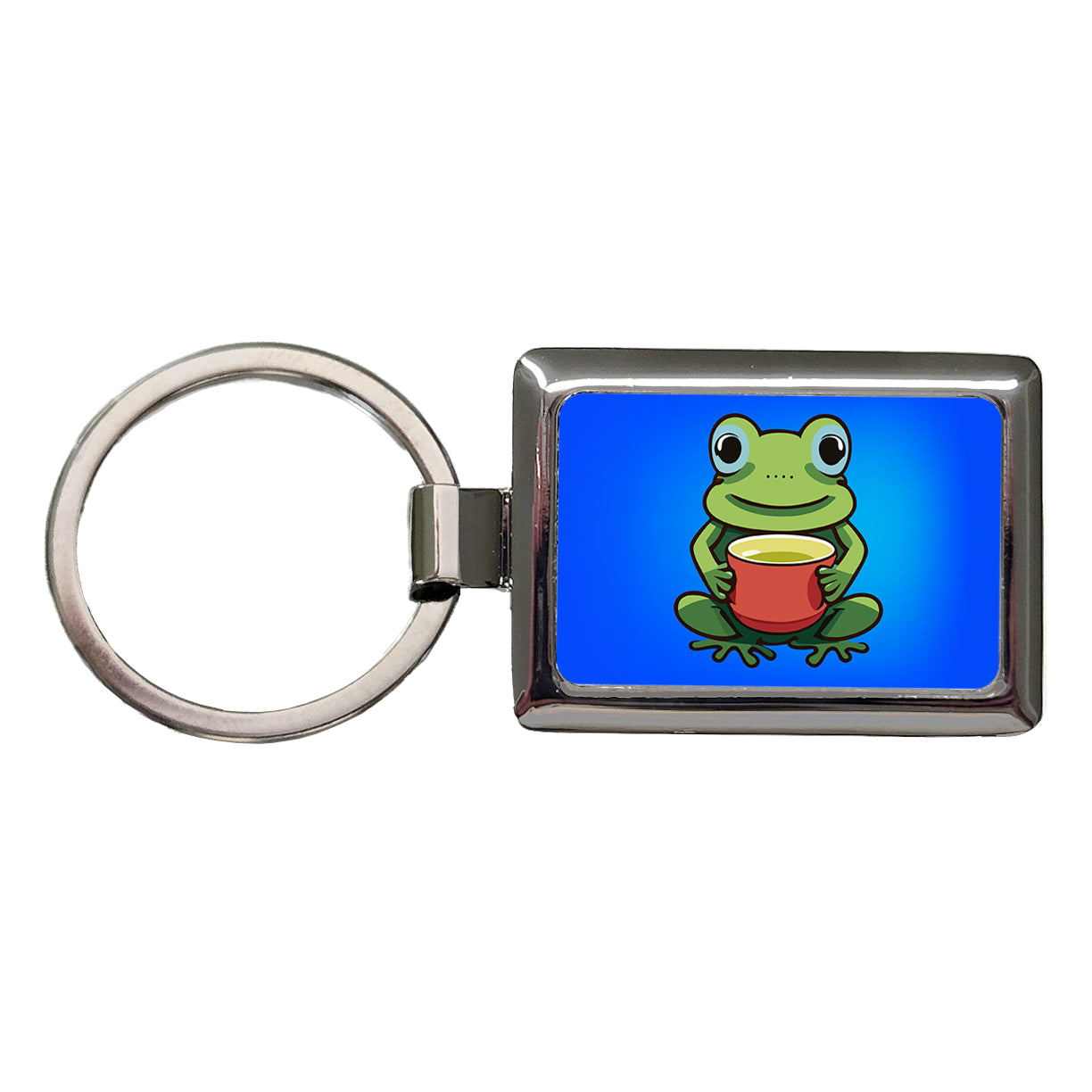 Frog Drinking Tea Funny Rectangle Metal Keychain