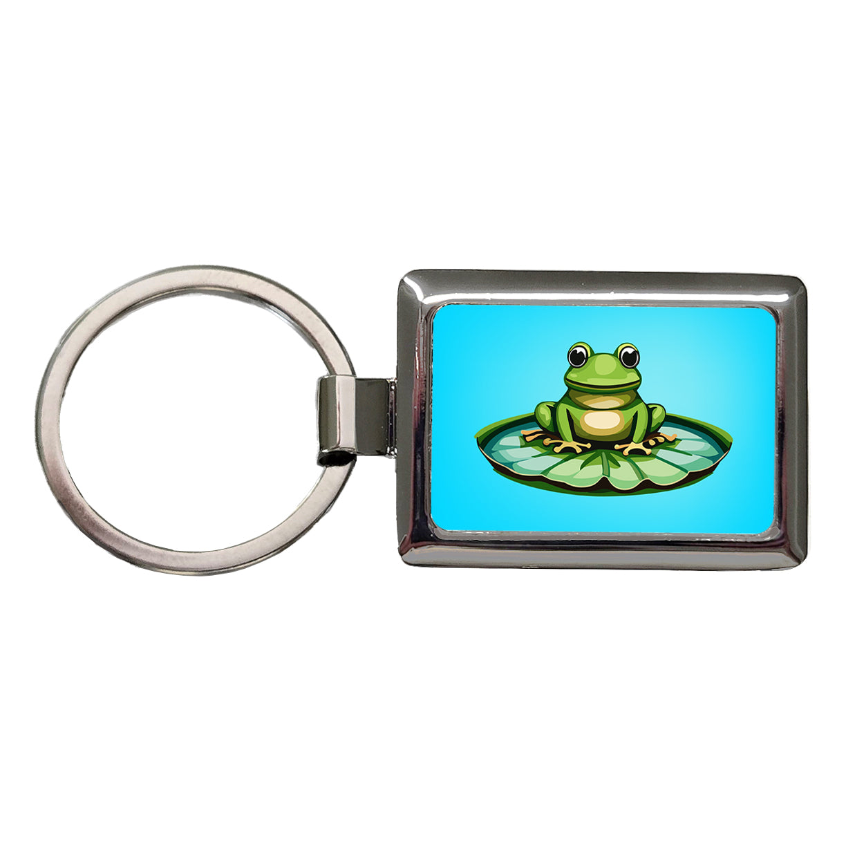 Frog on LiIy Pad Rectangle Metal Keychain
