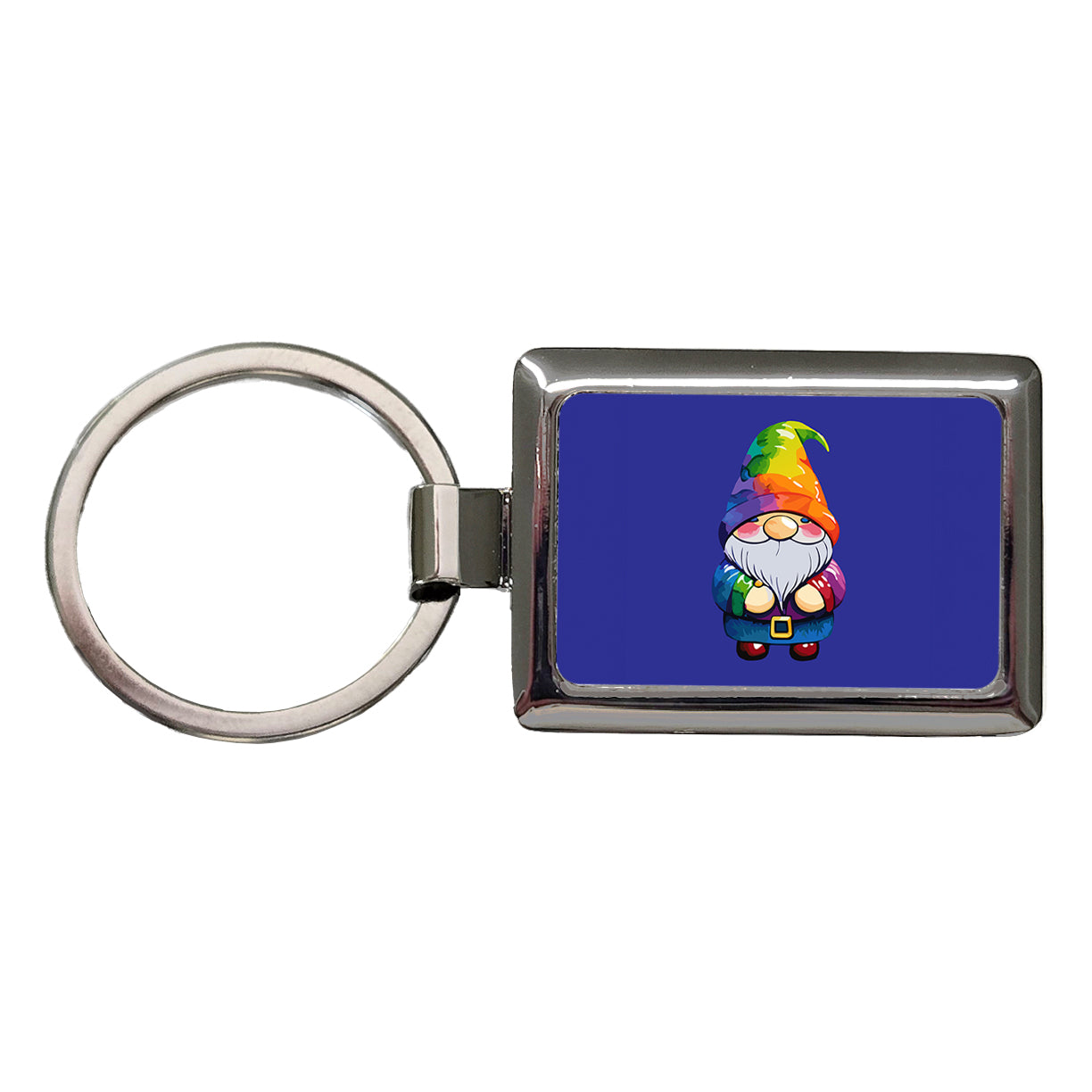 Gnome Standing Rainbow Rectangle Metal Keychain