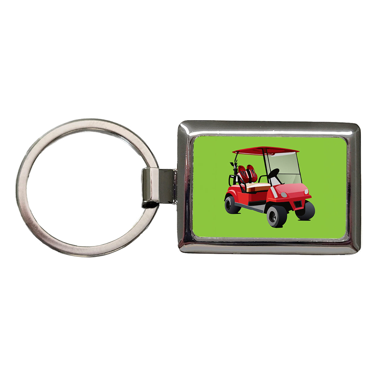 Golf Cart Red Golfing Sport Rectangle Metal Keychain