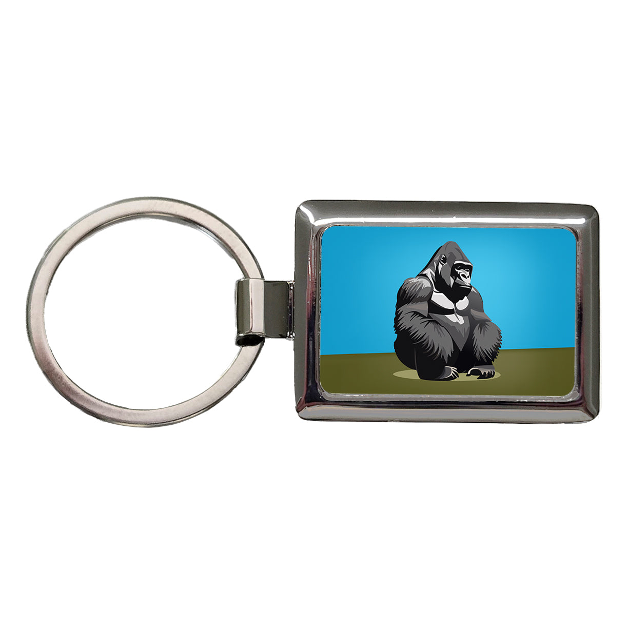 Gorilla Sitting Rectangle Metal Keychain