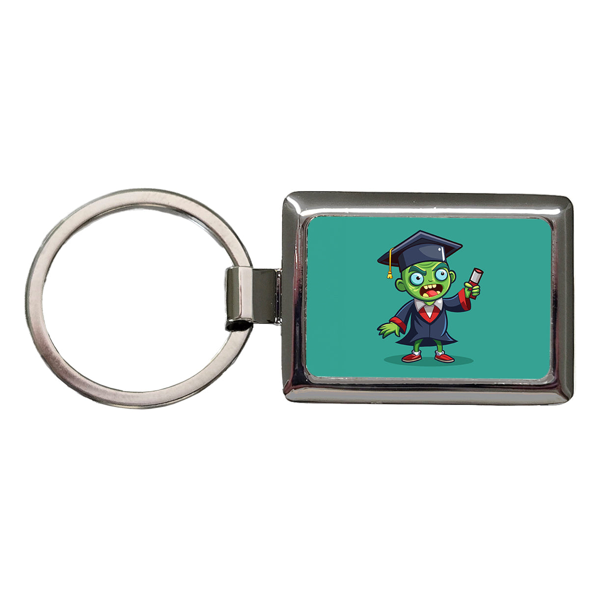 Graduate Zombie Graduation Cartoon Rectangle Metal Keychain