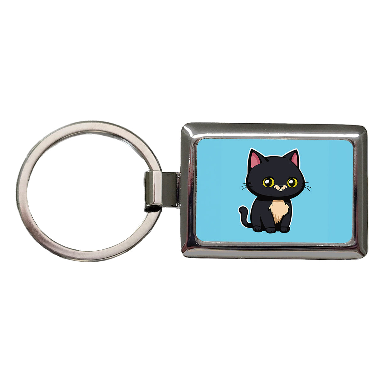 Gray Cat Cute Rectangle Metal Keychain