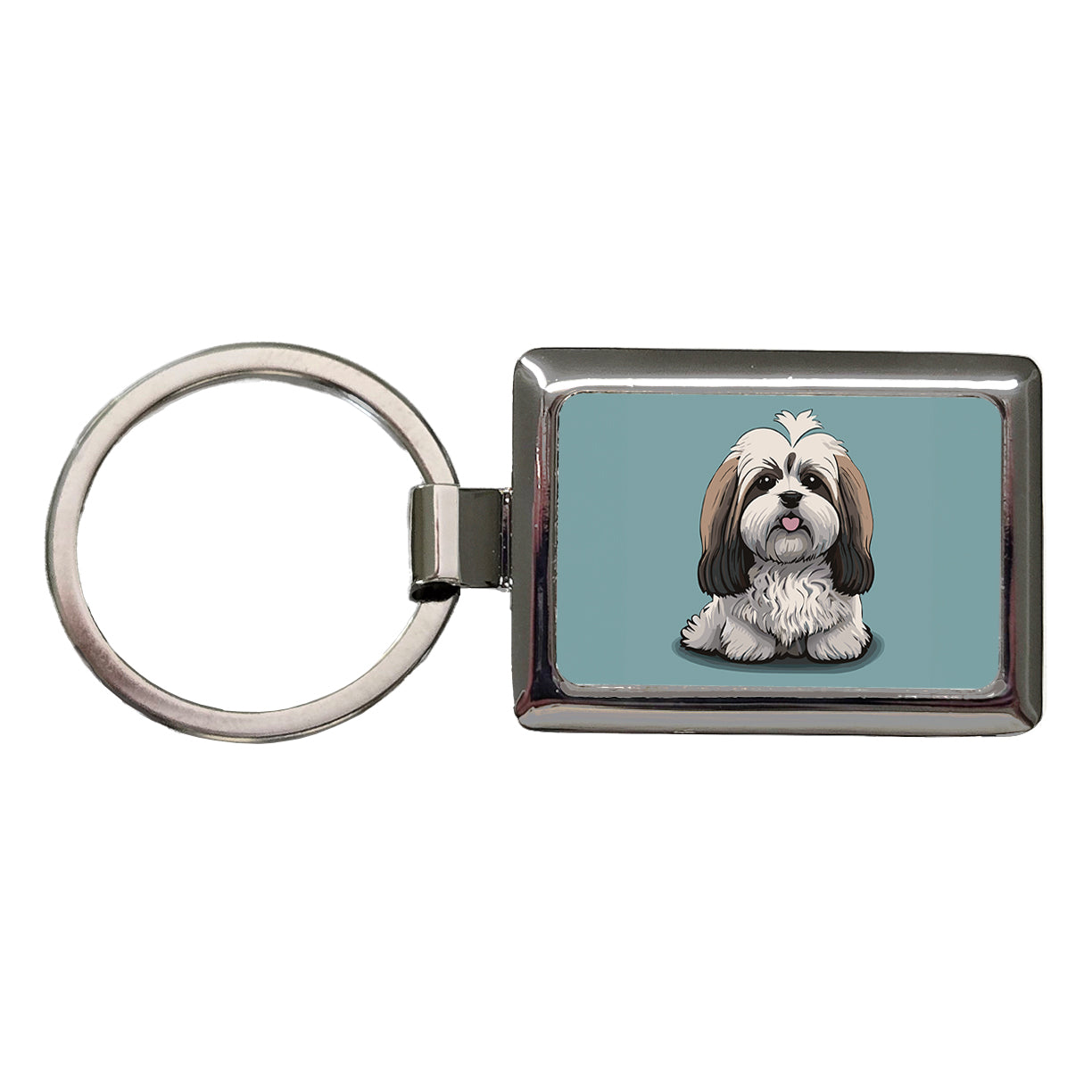 Havanese Dog Sitting Rectangle Metal Keychain