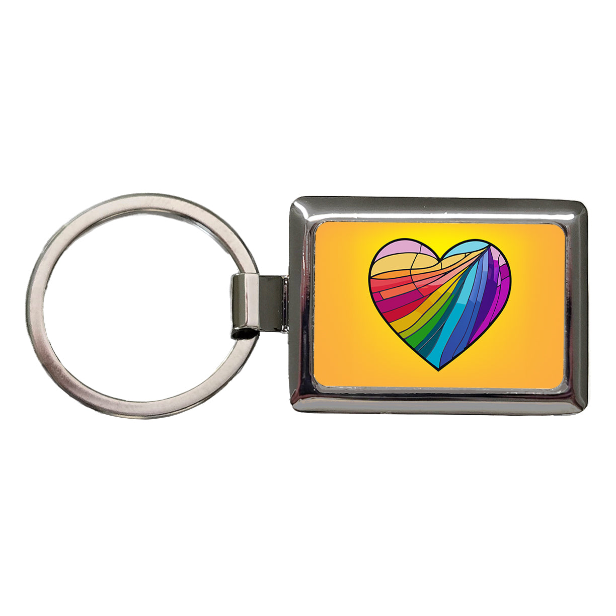 Heart Rainbow Stained Glass Love LGBTQ Rectangle Metal Keychain