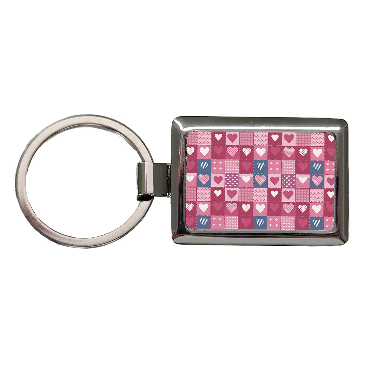 Hearts Quilt Valentines Day Anniversary Love Wedding Pattern Rectangle Metal Keychain