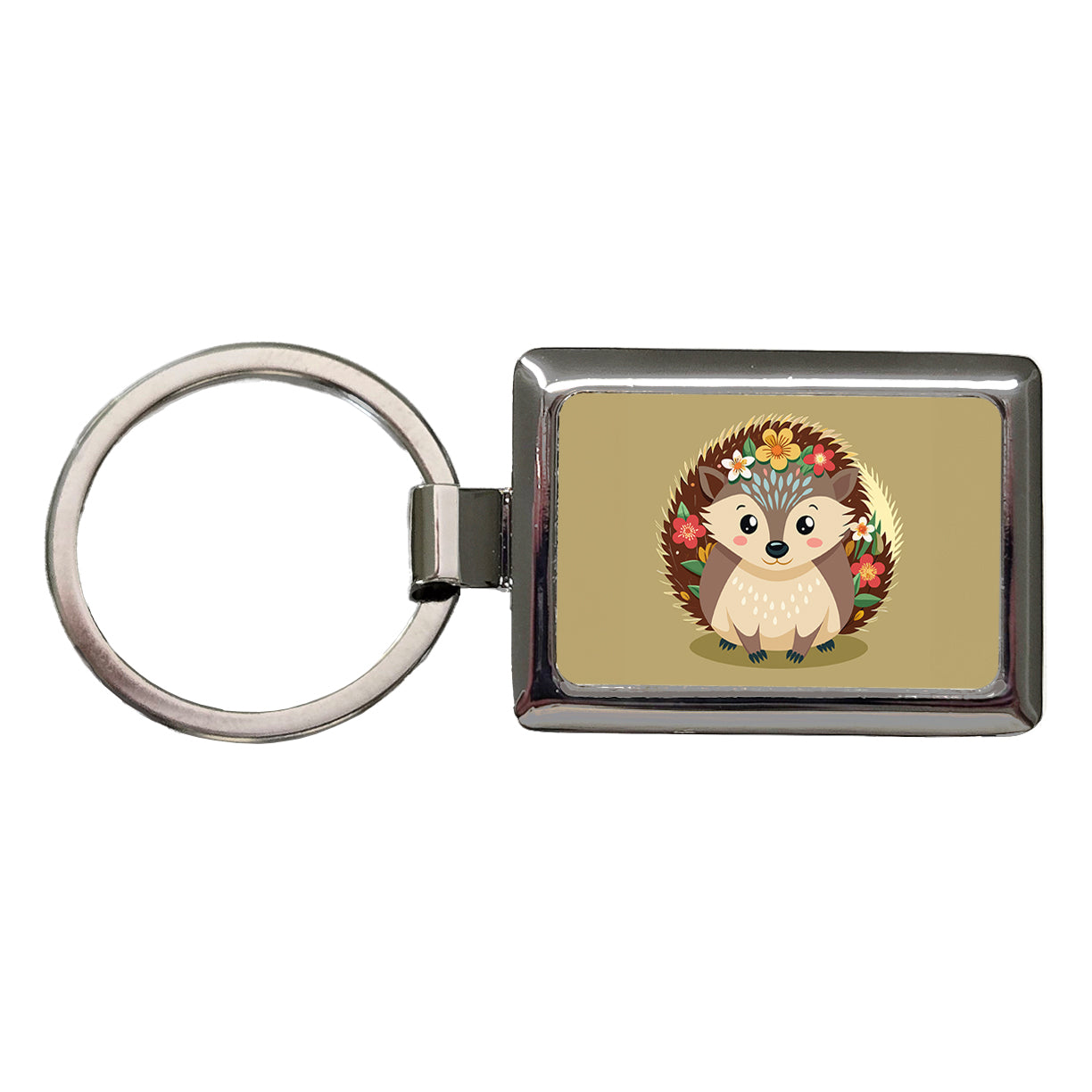 Hedgehog Floral Flowers Rectangle Metal Keychain
