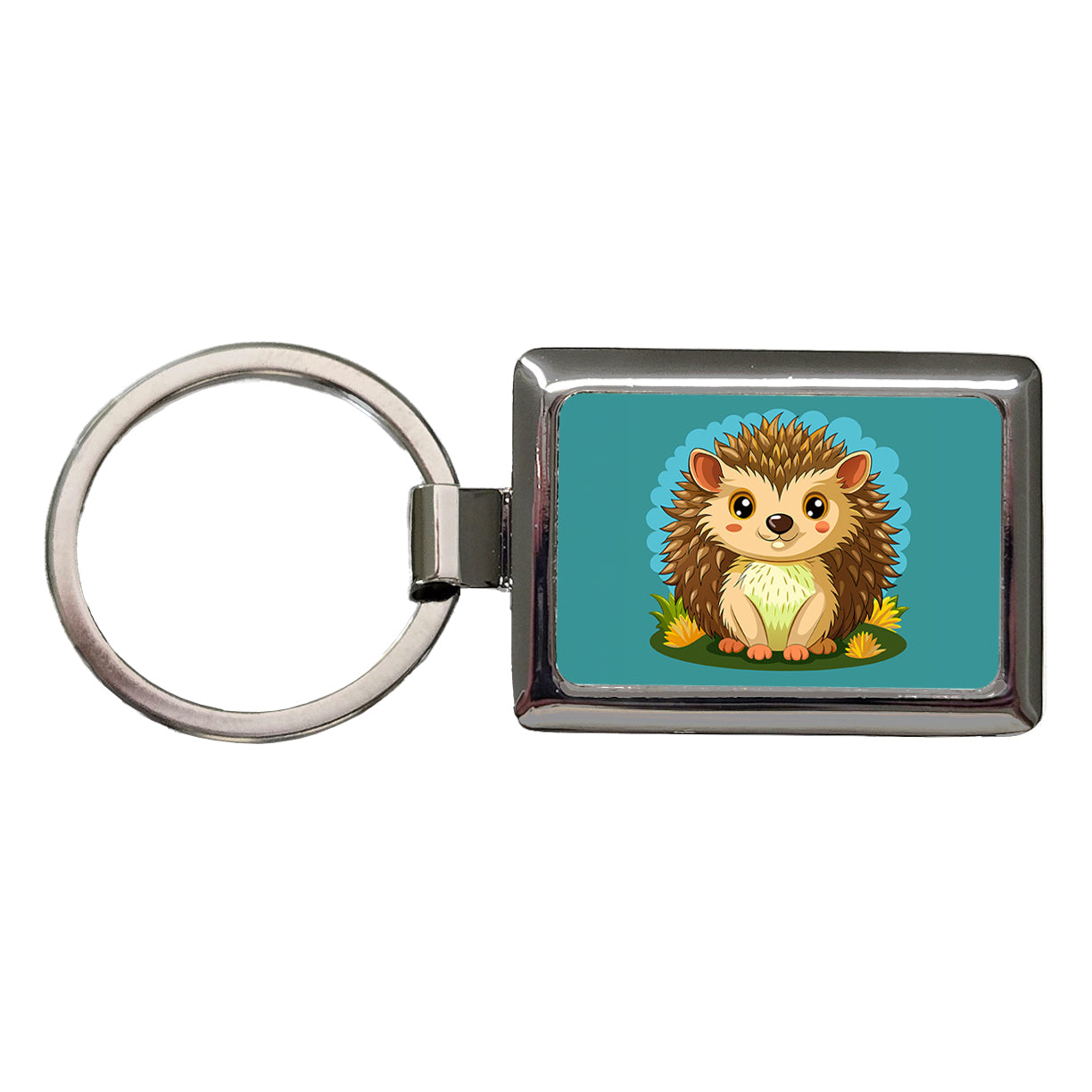 Hedgehog Smiling Cute Rectangle Metal Keychain