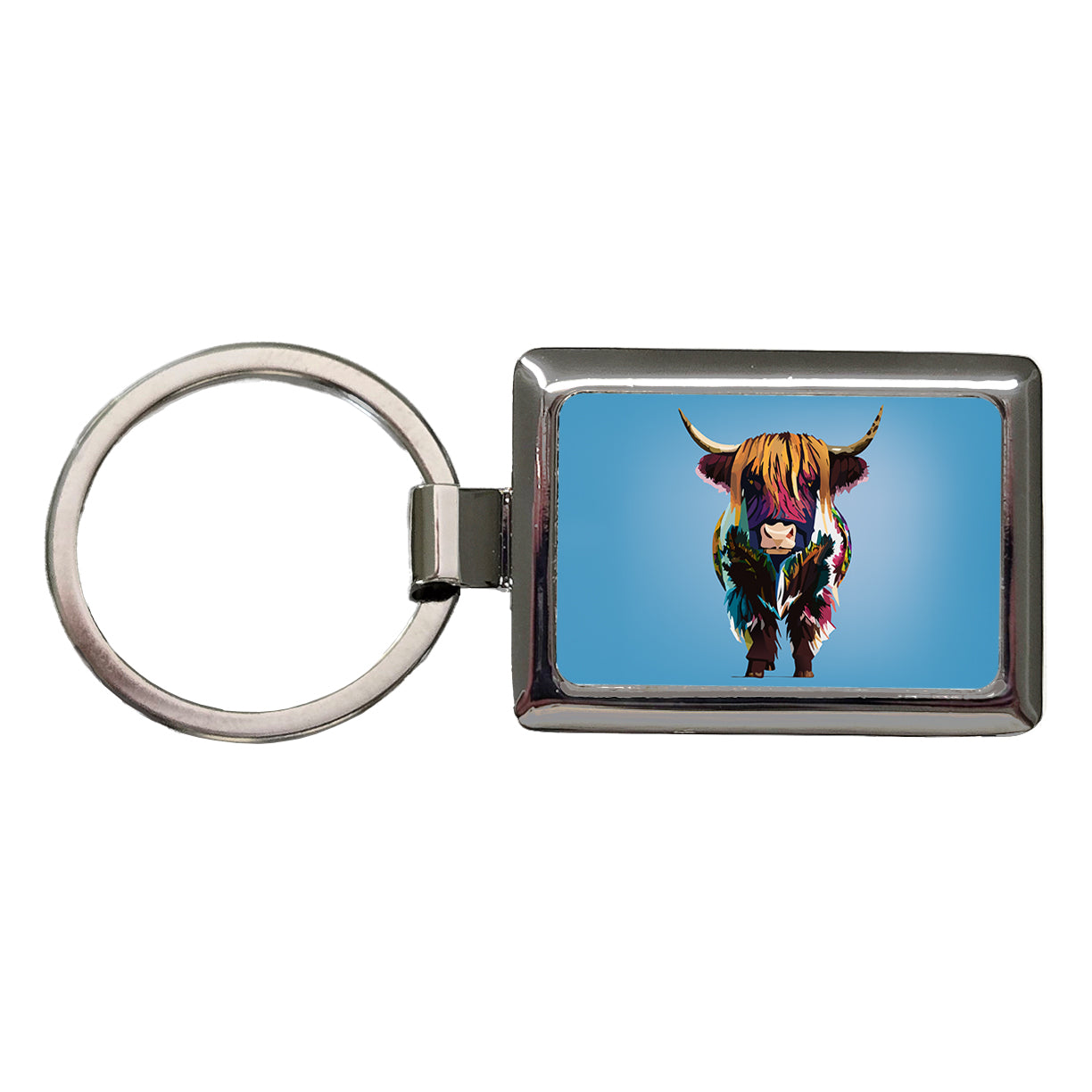 Highland Cow Colorful Rectangle Metal Keychain