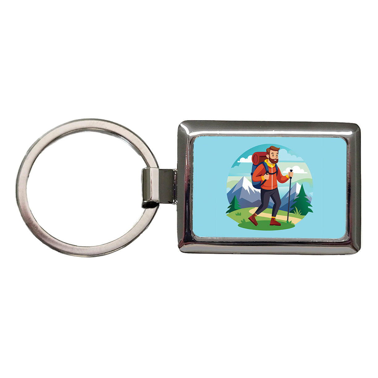 Hiker Hiking Backpacking Man Rectangle Metal Keychain