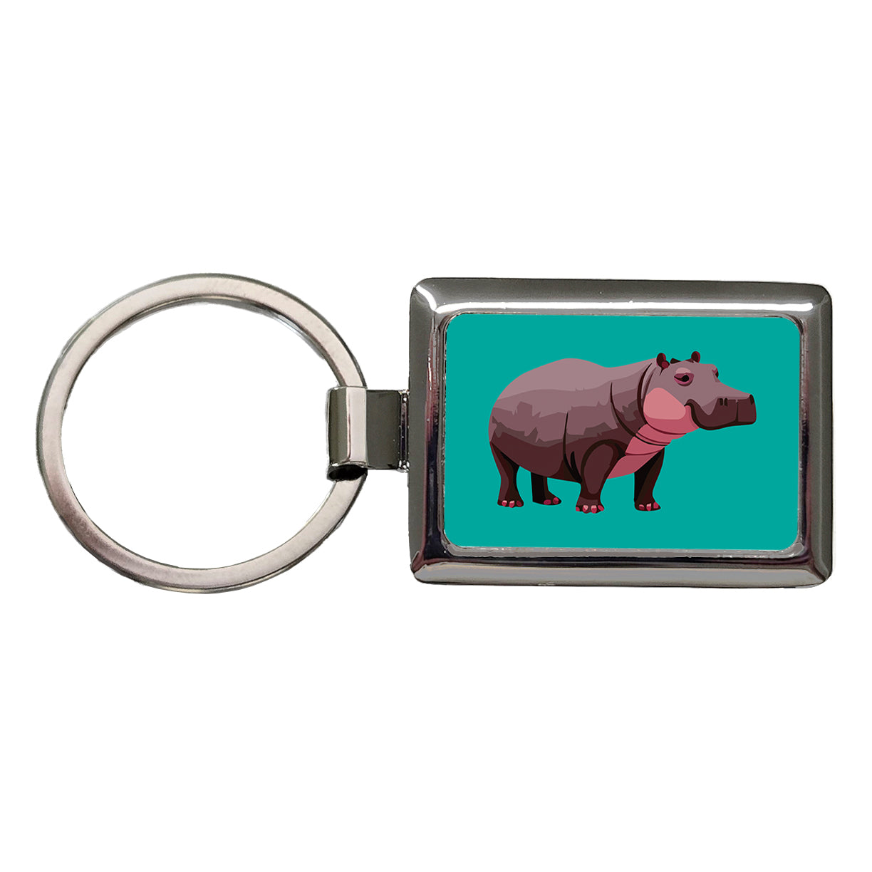 Hippopotamus Standing Rectangle Metal Keychain