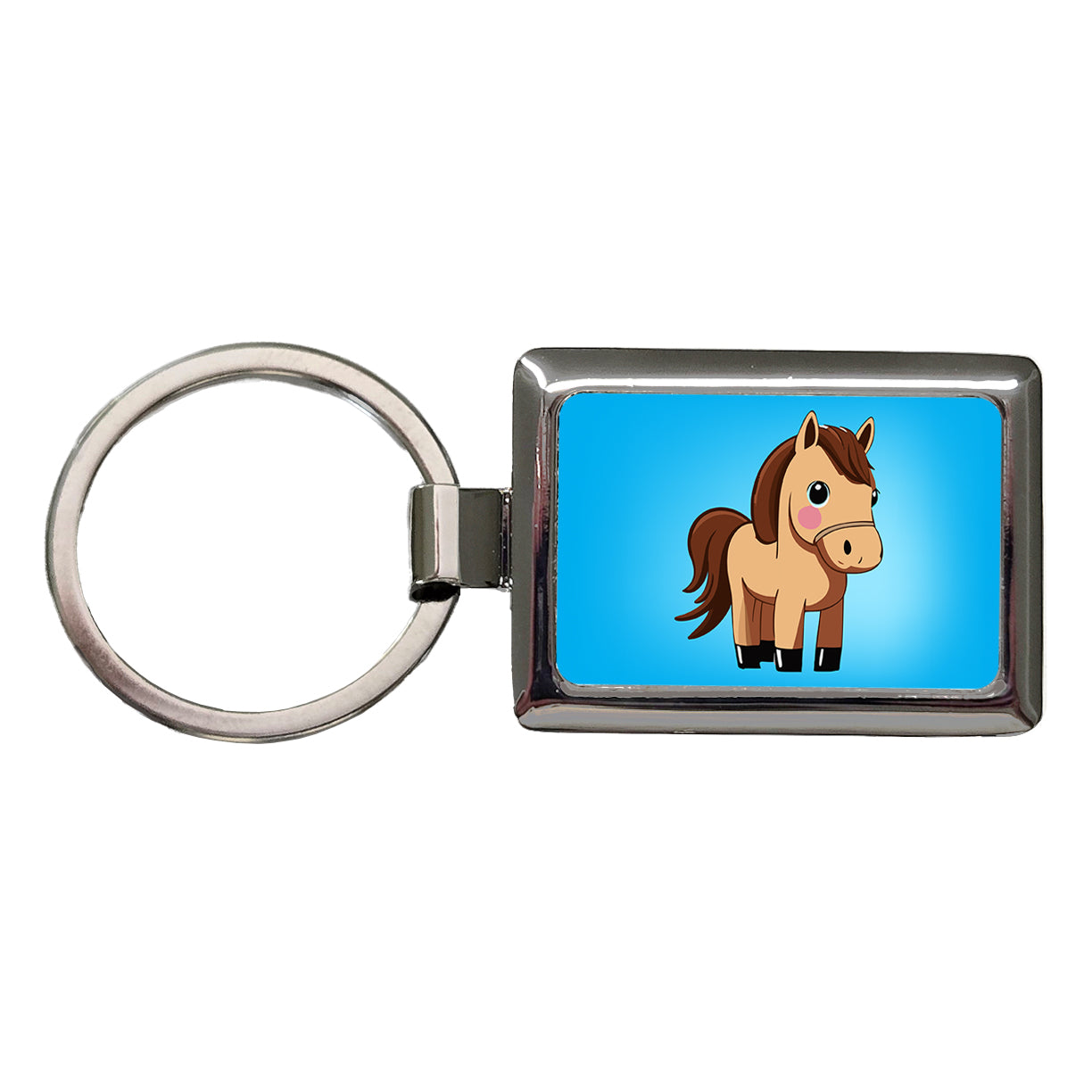 Horse Chibi Cute Standing Rectangle Metal Keychain