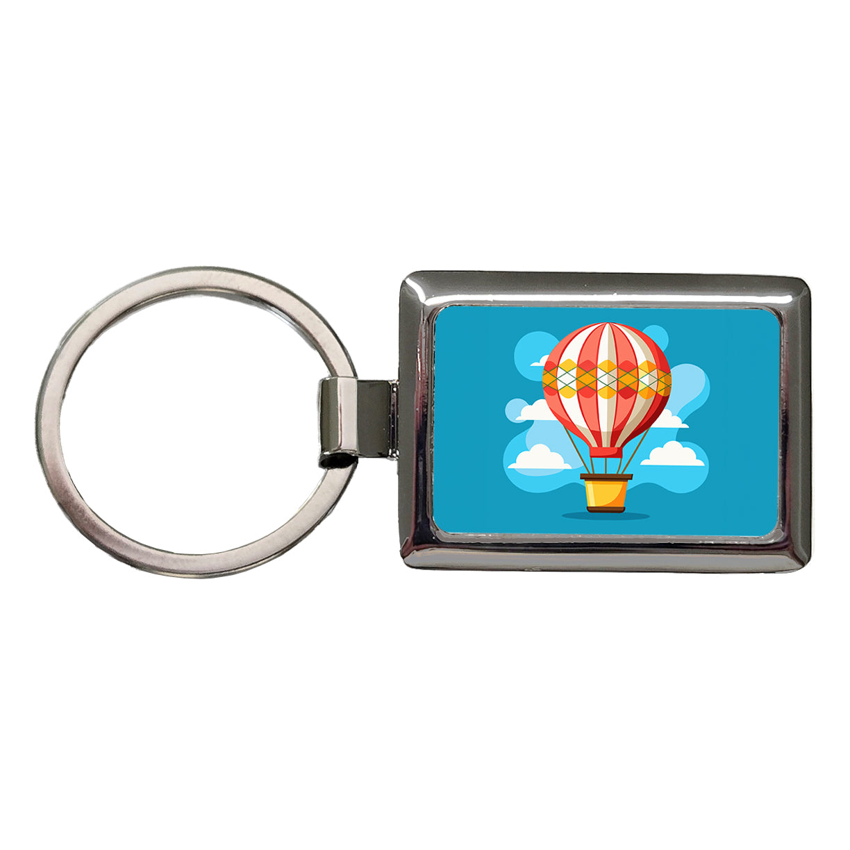 Hot Air Balloon in Sky Rectangle Metal Keychain