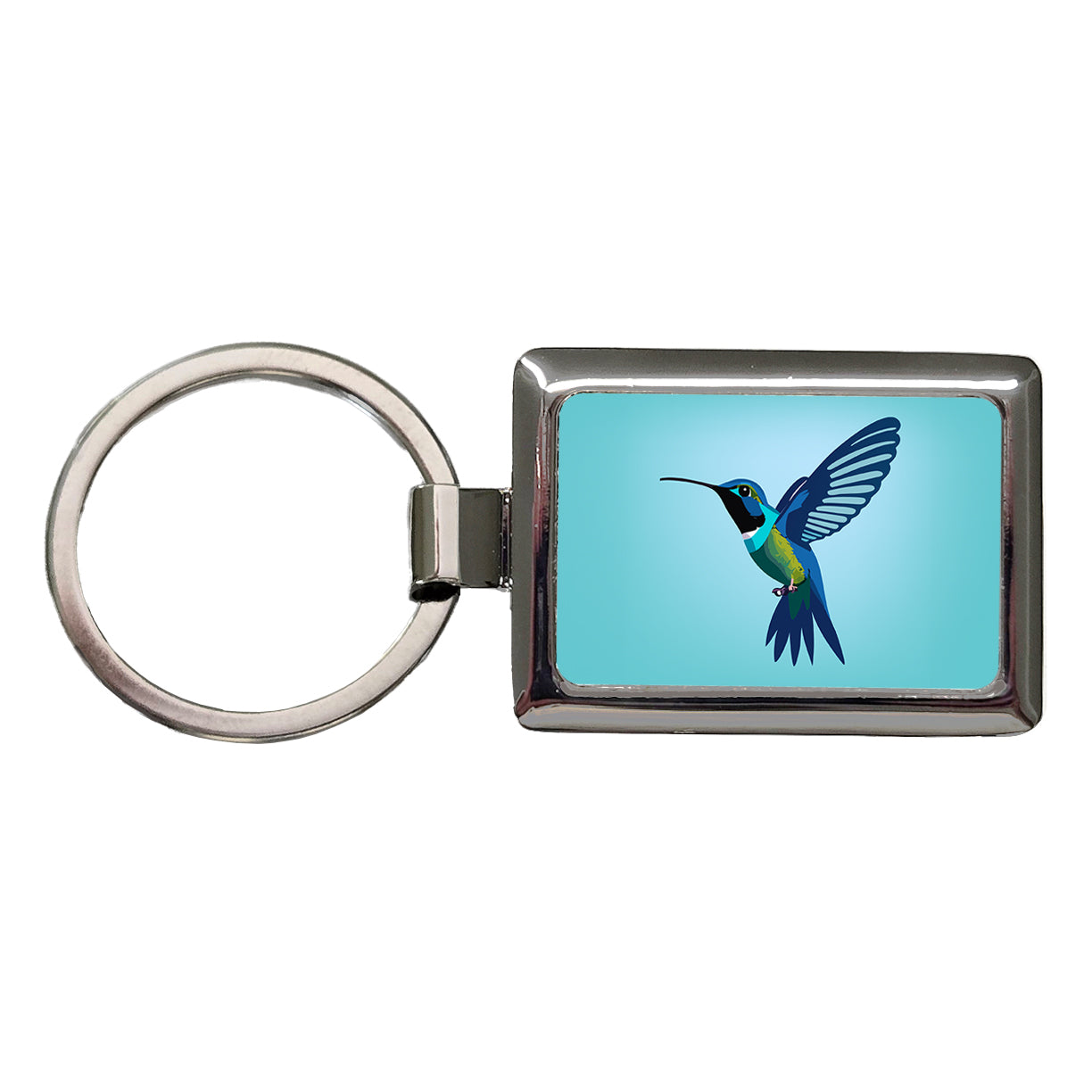 Hummingbird Blue Rectangle Metal Keychain