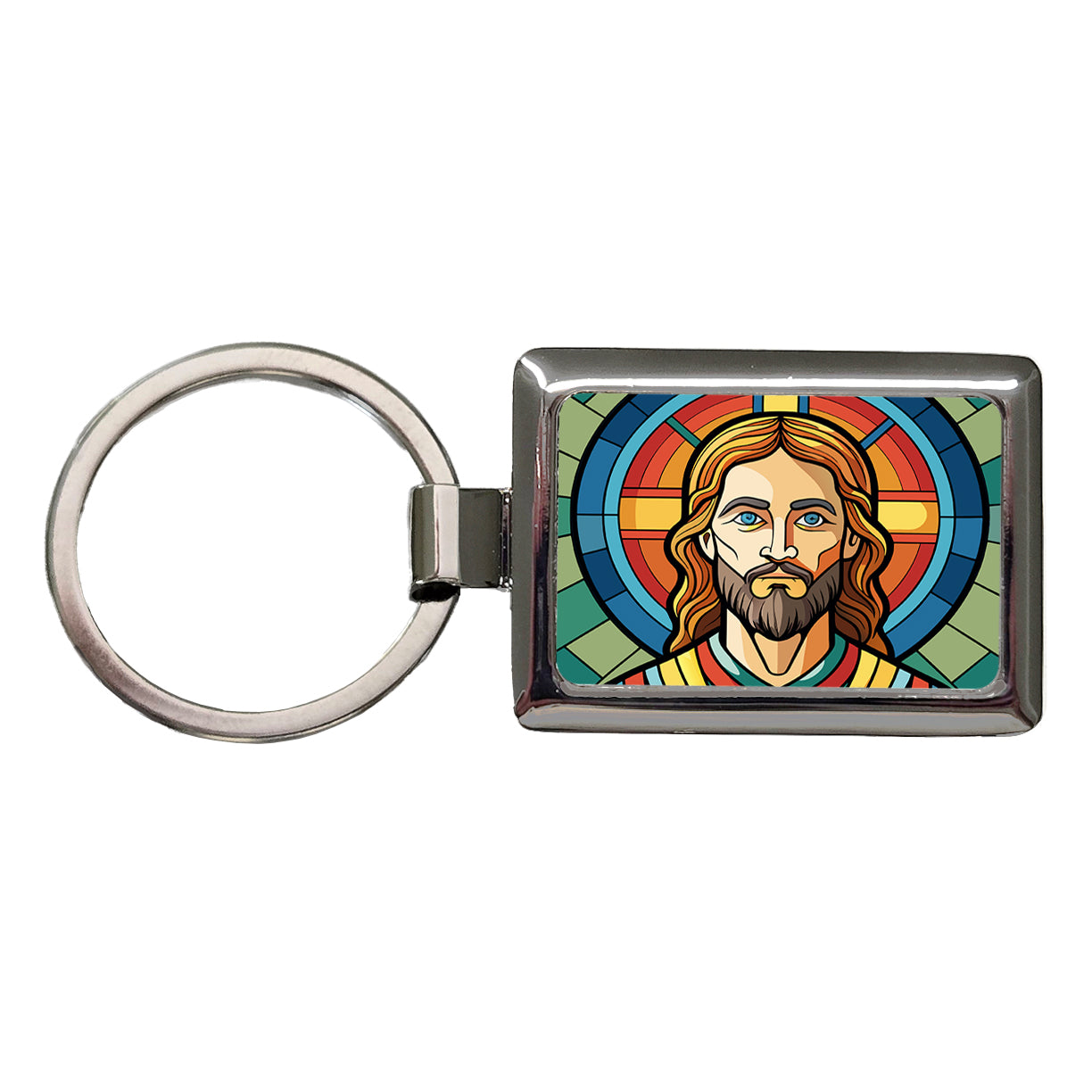 Jesus Stained Glass Christian Religious Catholic Rectangle Metal Keychain