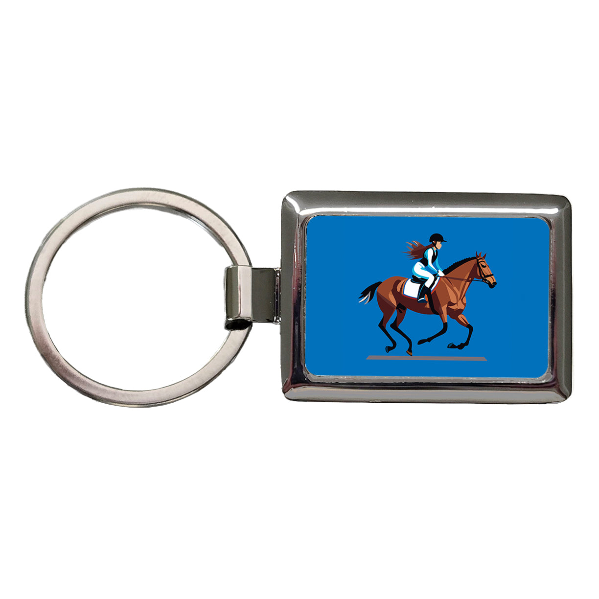 Jockey Riding Horse Racing Woman Rectangle Metal Keychain