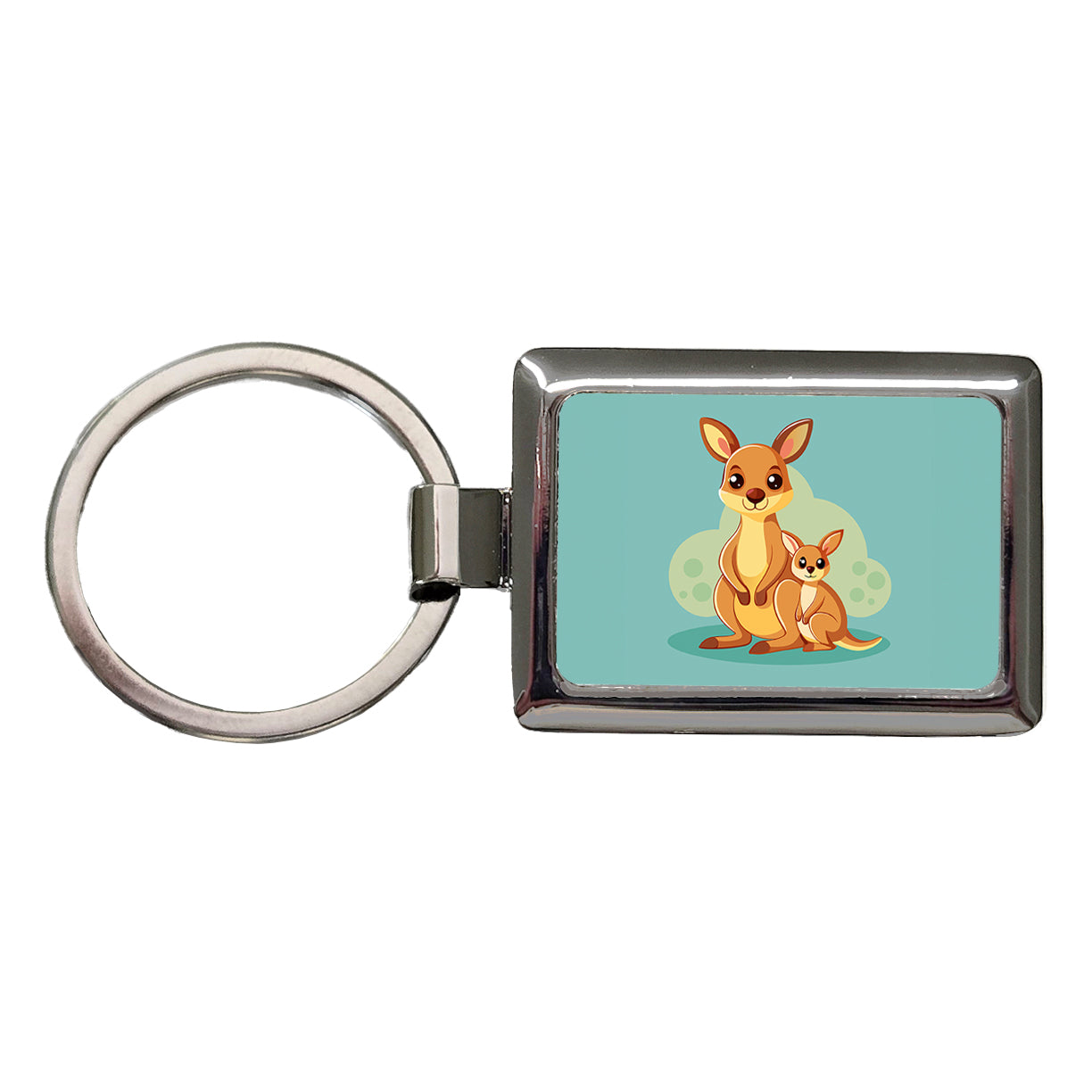 Kangaroo Mom and Baby Rectangle Metal Keychain