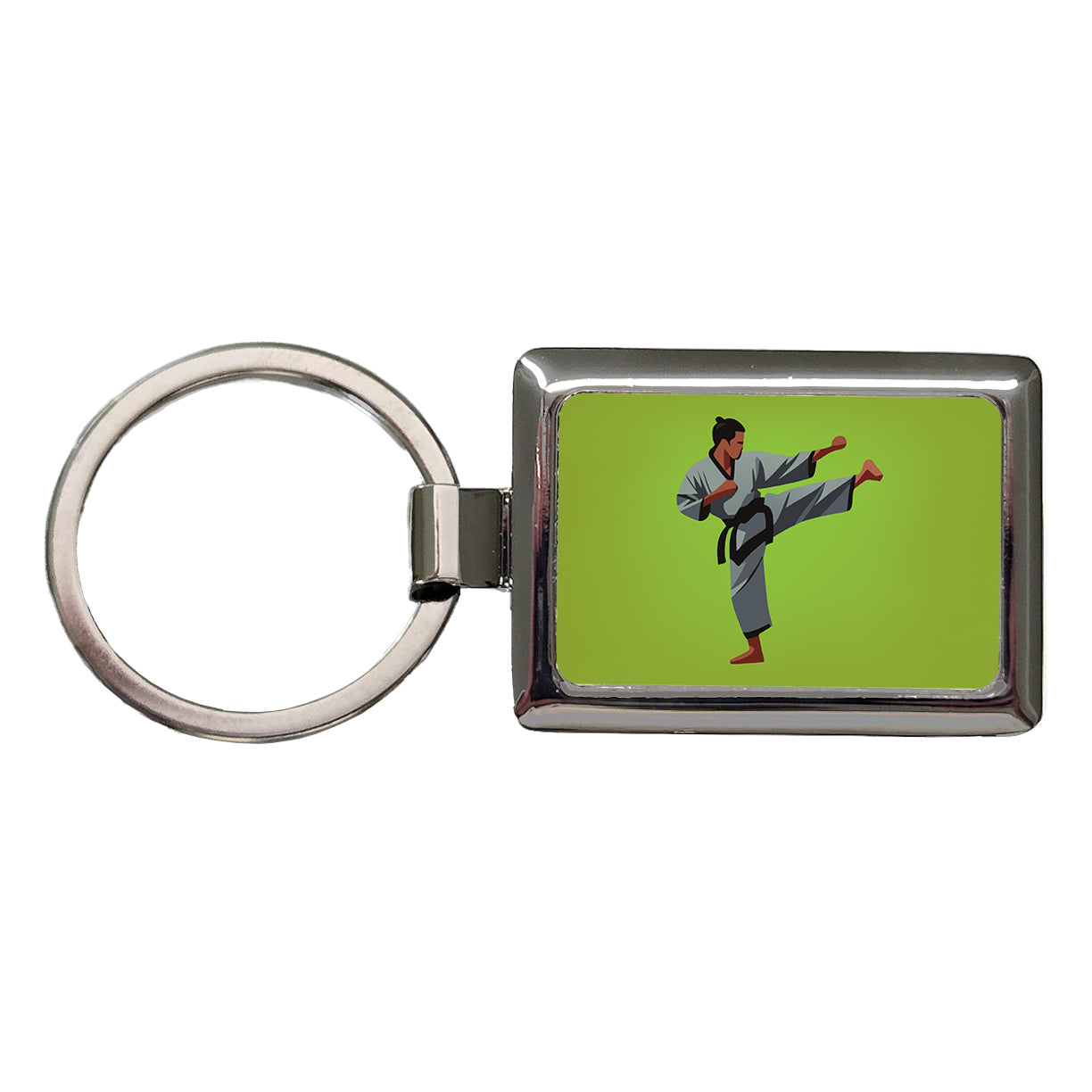 Karate Man Kick Rectangle Metal Keychain
