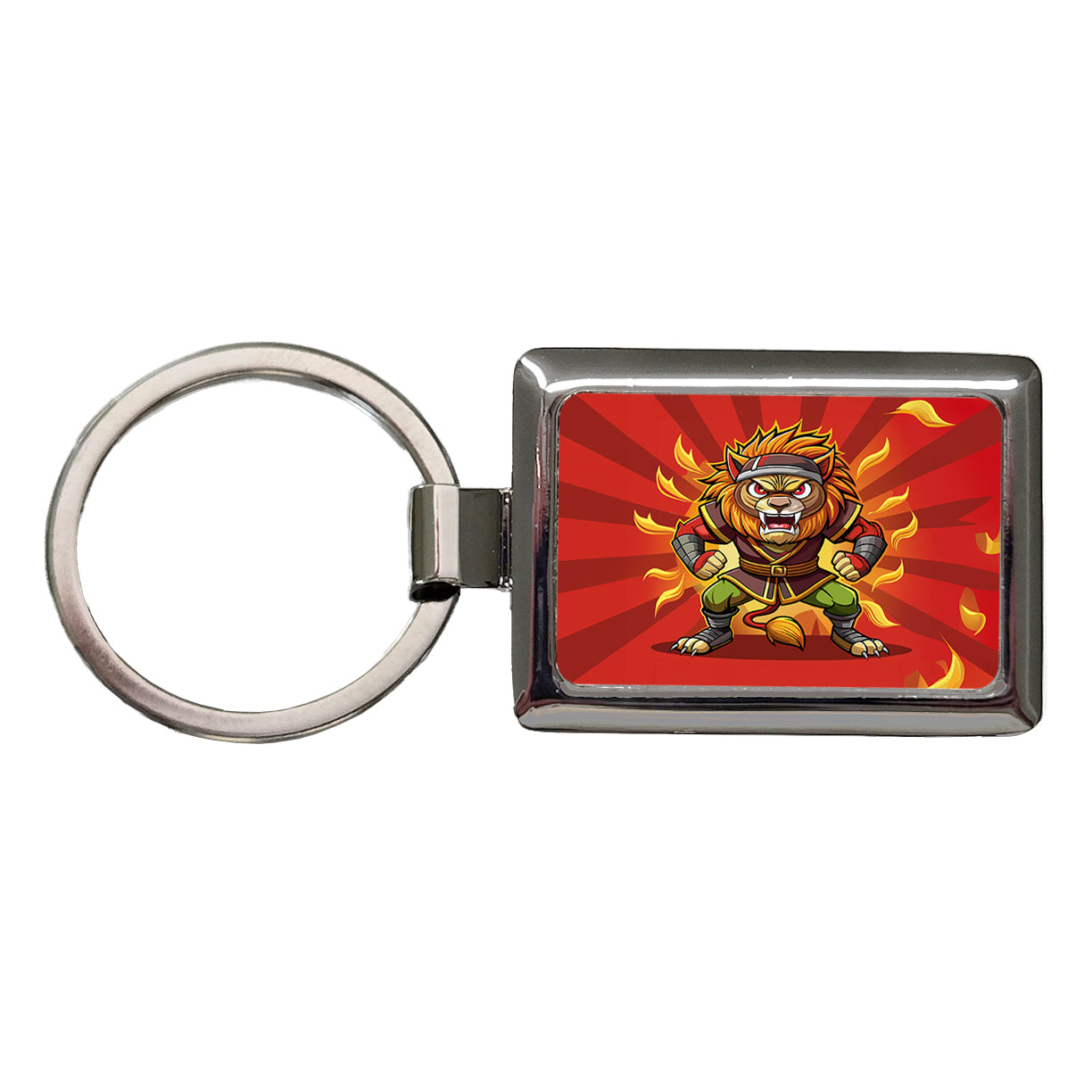 Lion Ninja Fighting Warrior Rectangle Metal Keychain