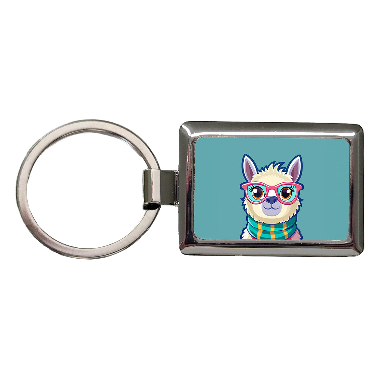 Llama Cute Wearing Glasses Rectangle Metal Keychain