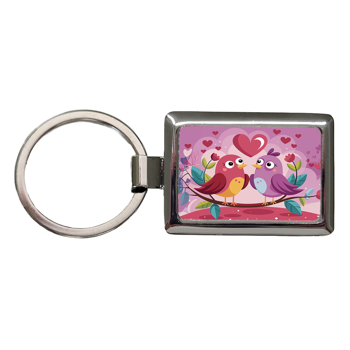Love Birds Valentines Day Anniversary Wedding Rectangle Metal Keychain