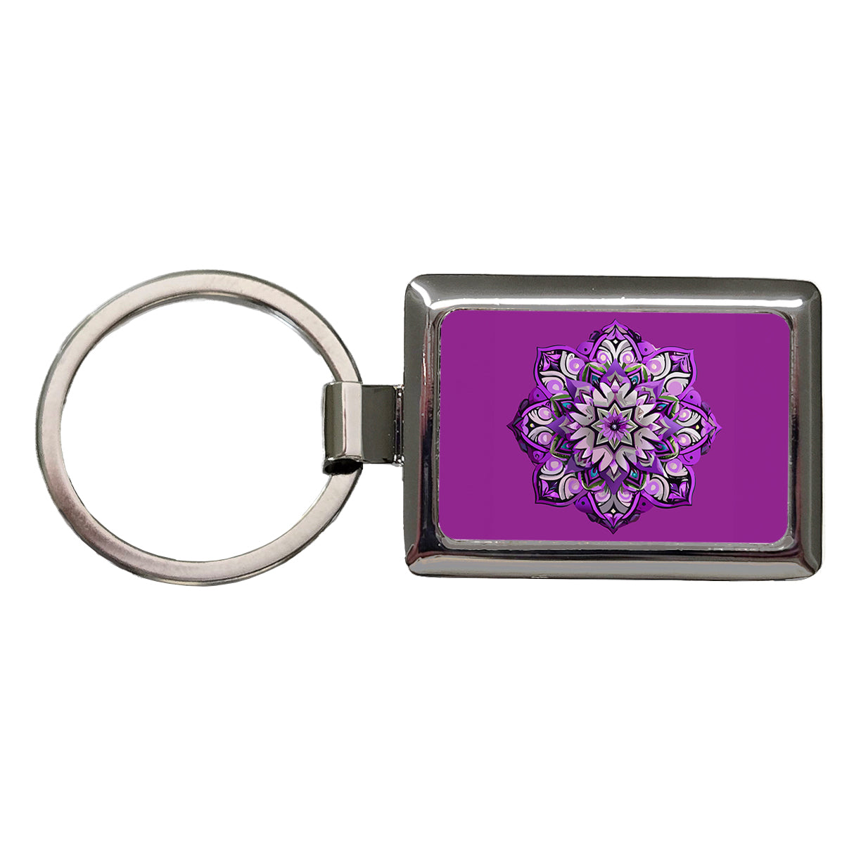 Mandala Purple Rectangle Metal Keychain
