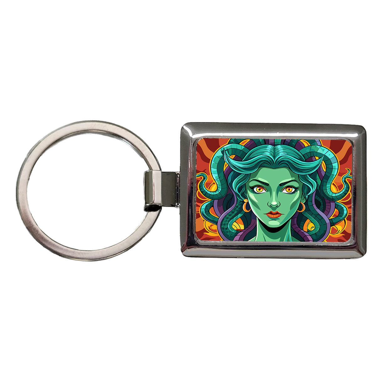 Medusa Gorgon Snake Hair Greek Mythology Rectangle Metal Keychain