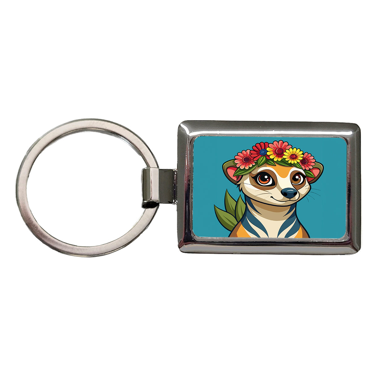 Meerkat Floral Flowers Rectangle Metal Keychain