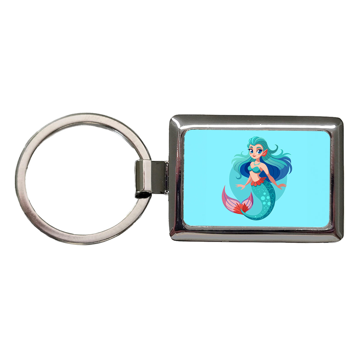 Mermaid with Blue Hair Rectangle Metal Keychain