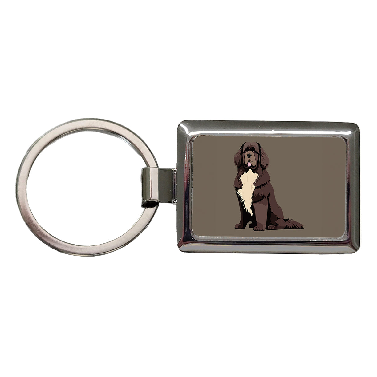 Newfoundland Dog Sitting Rectangle Metal Keychain