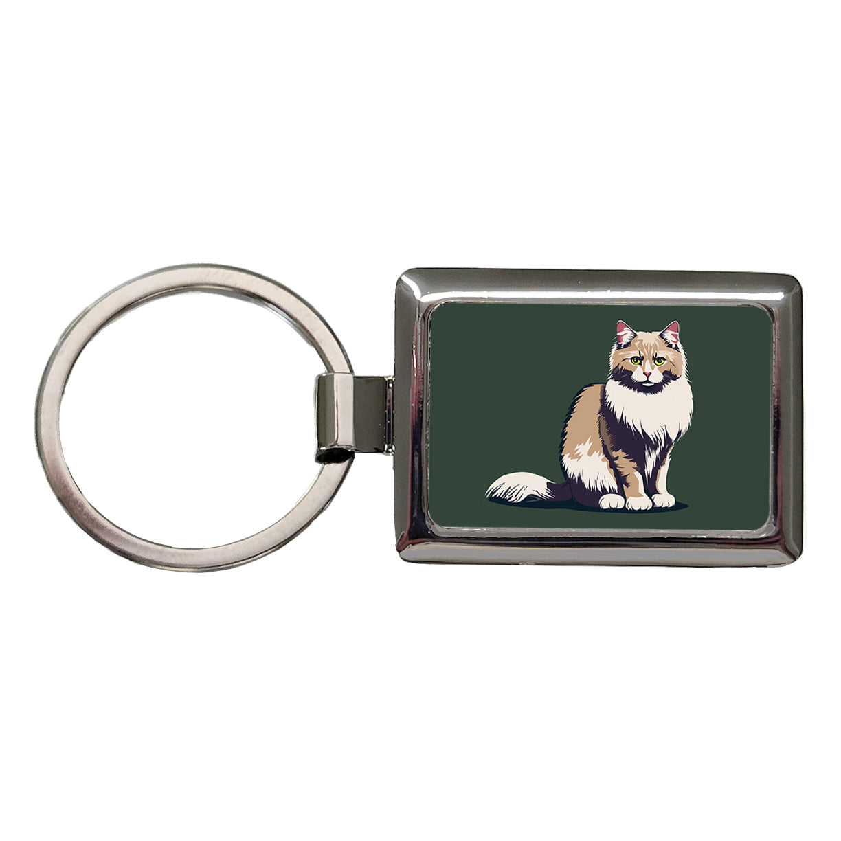 Norwegian Forest Cat Sitting Rectangle Metal Keychain
