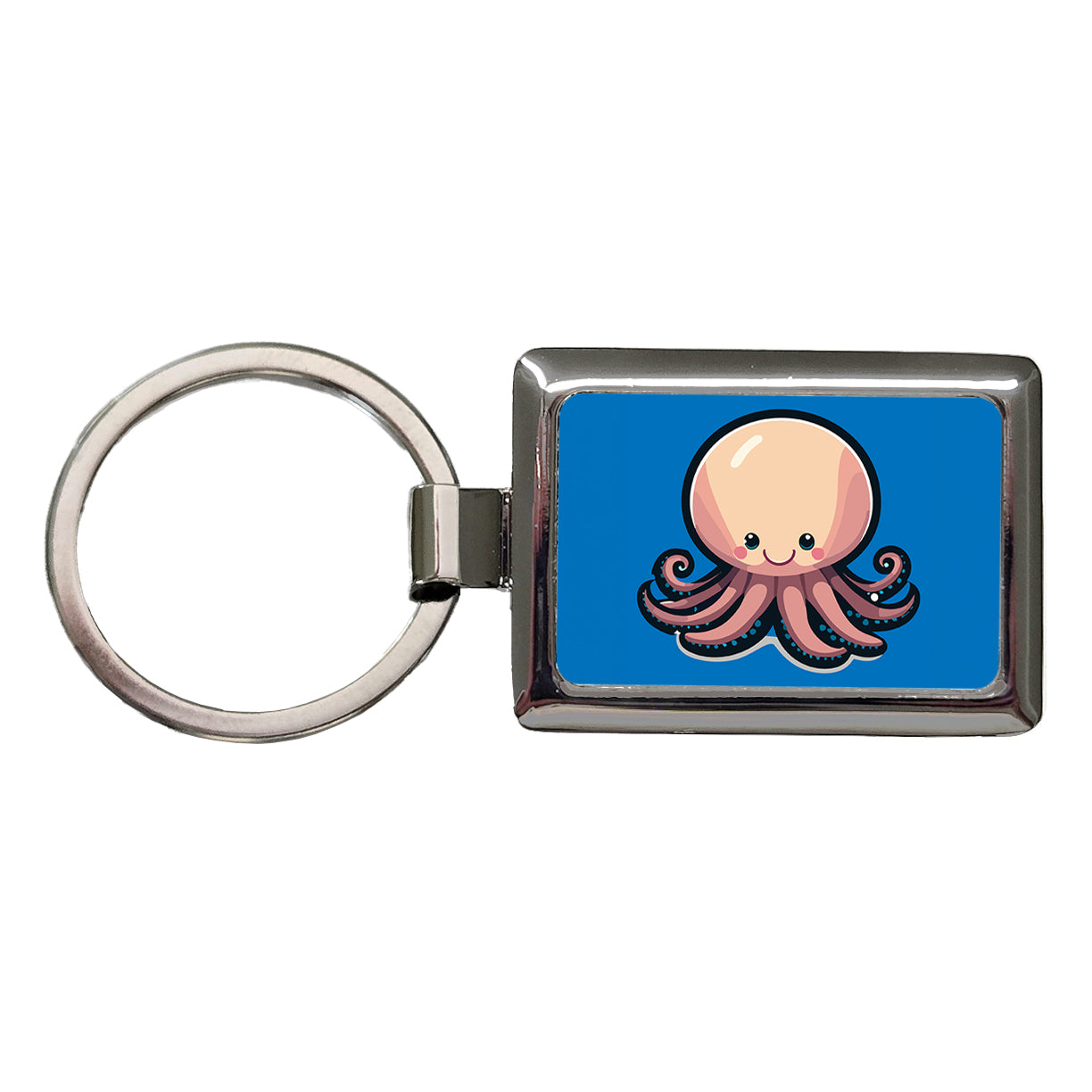 Octopus Smiling Rectangle Metal Keychain