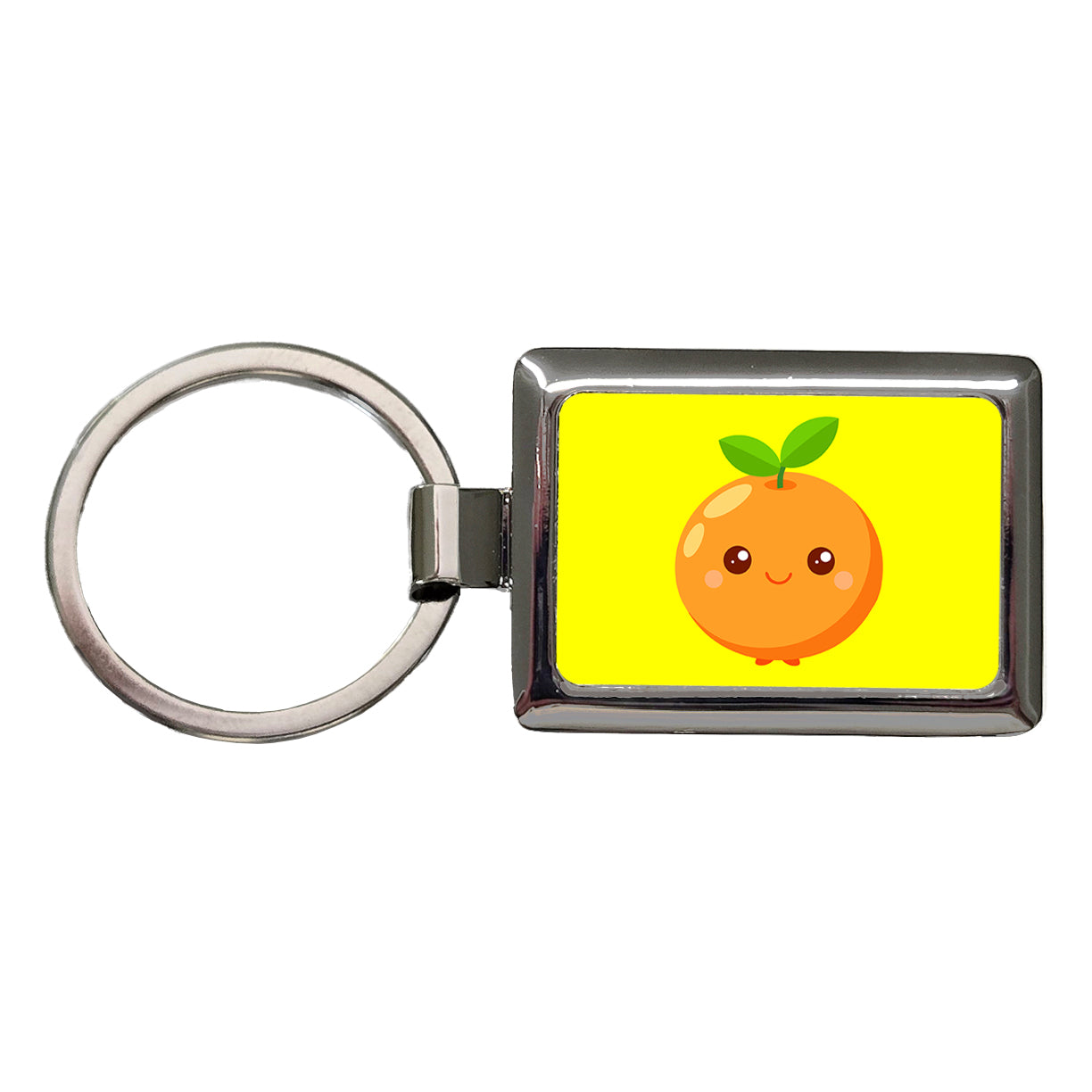 Orange Cute Happy Fruit Rectangle Metal Keychain