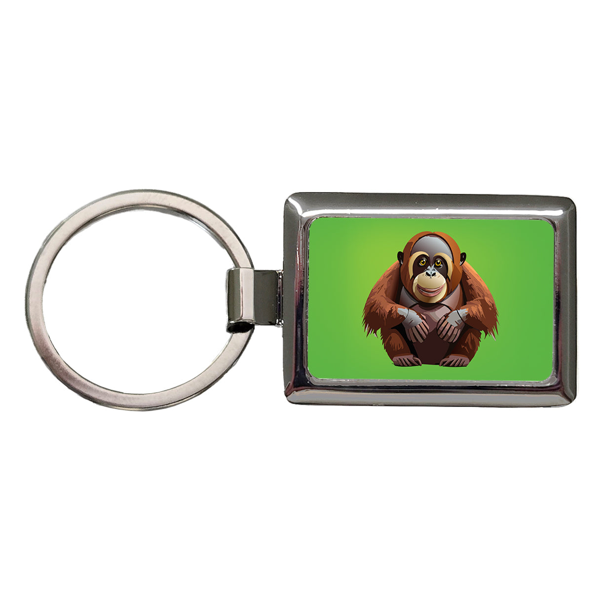Orangutan Great Ape Sitting Rectangle Metal Keychain