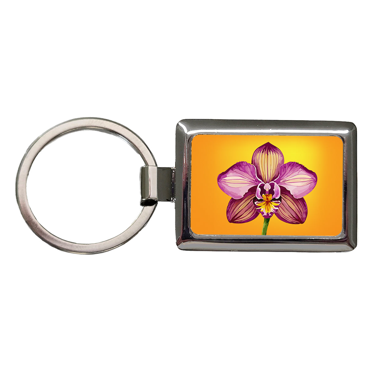 Orchid Flower Watercolor Rectangle Metal Keychain