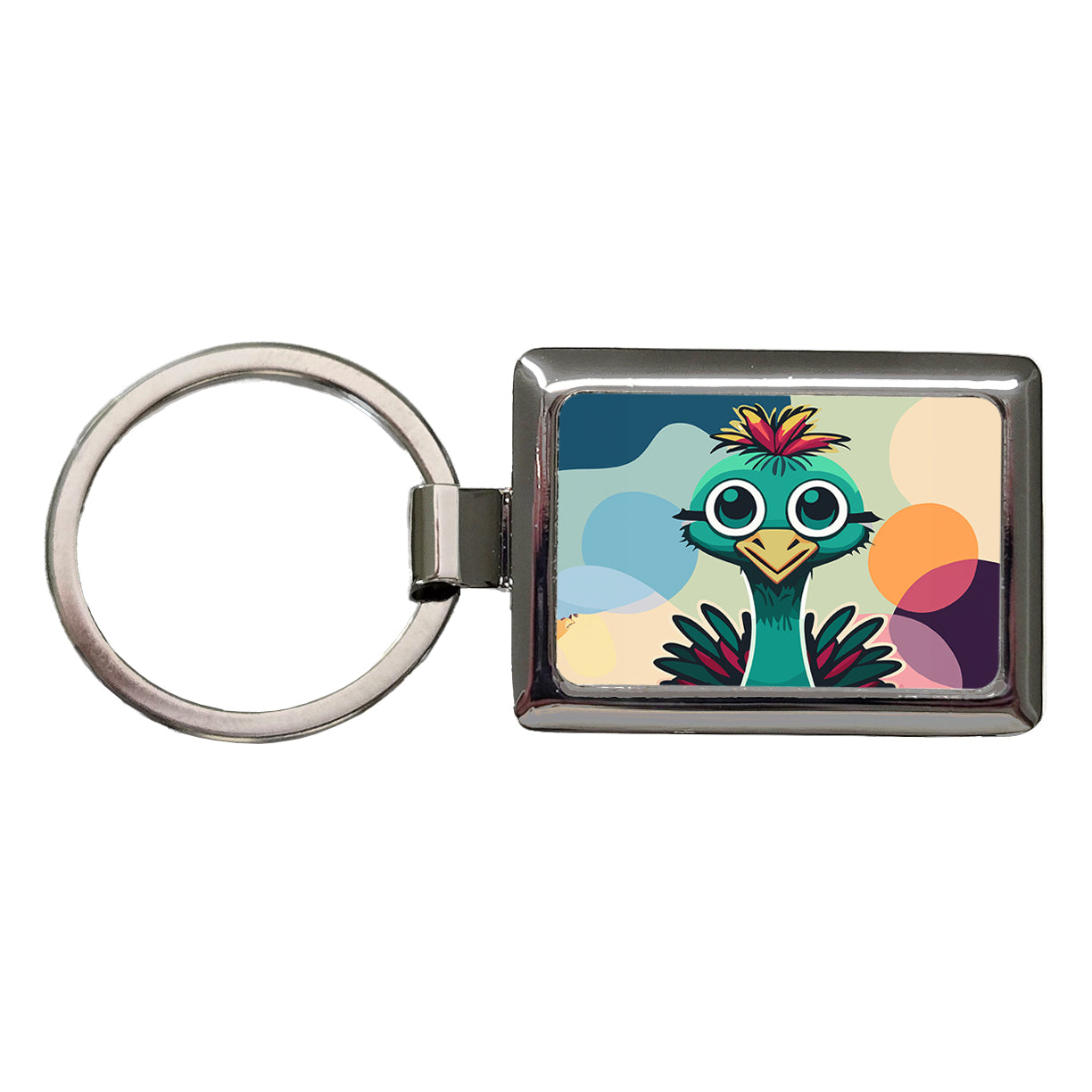 Ostrich Cute Head Rectangle Metal Keychain