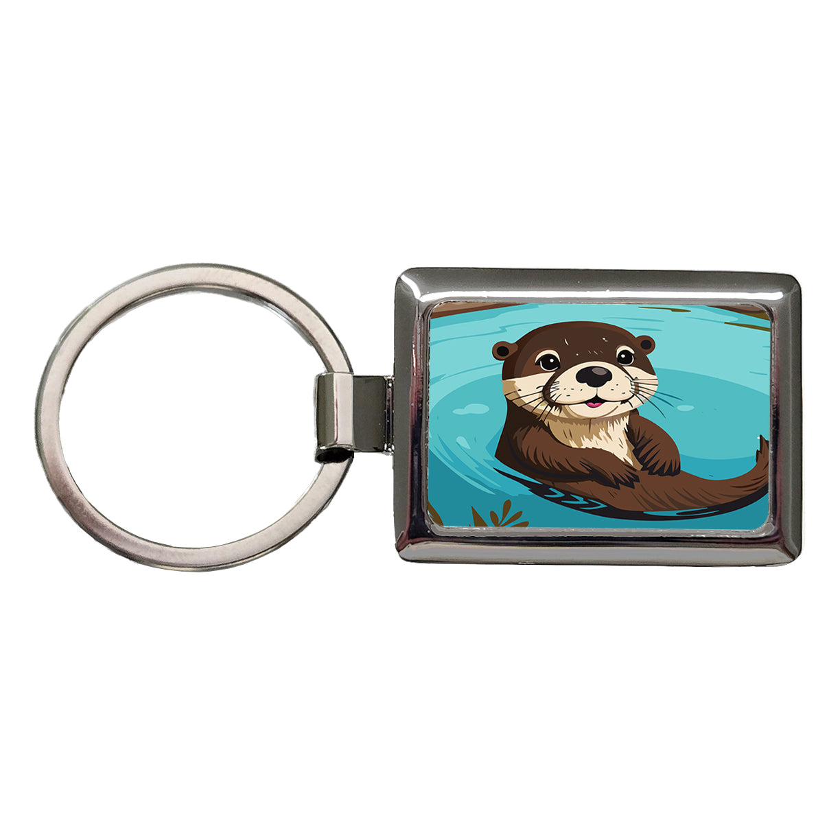 Otter Cute Swimming in Water Rectangle Metal Keychain