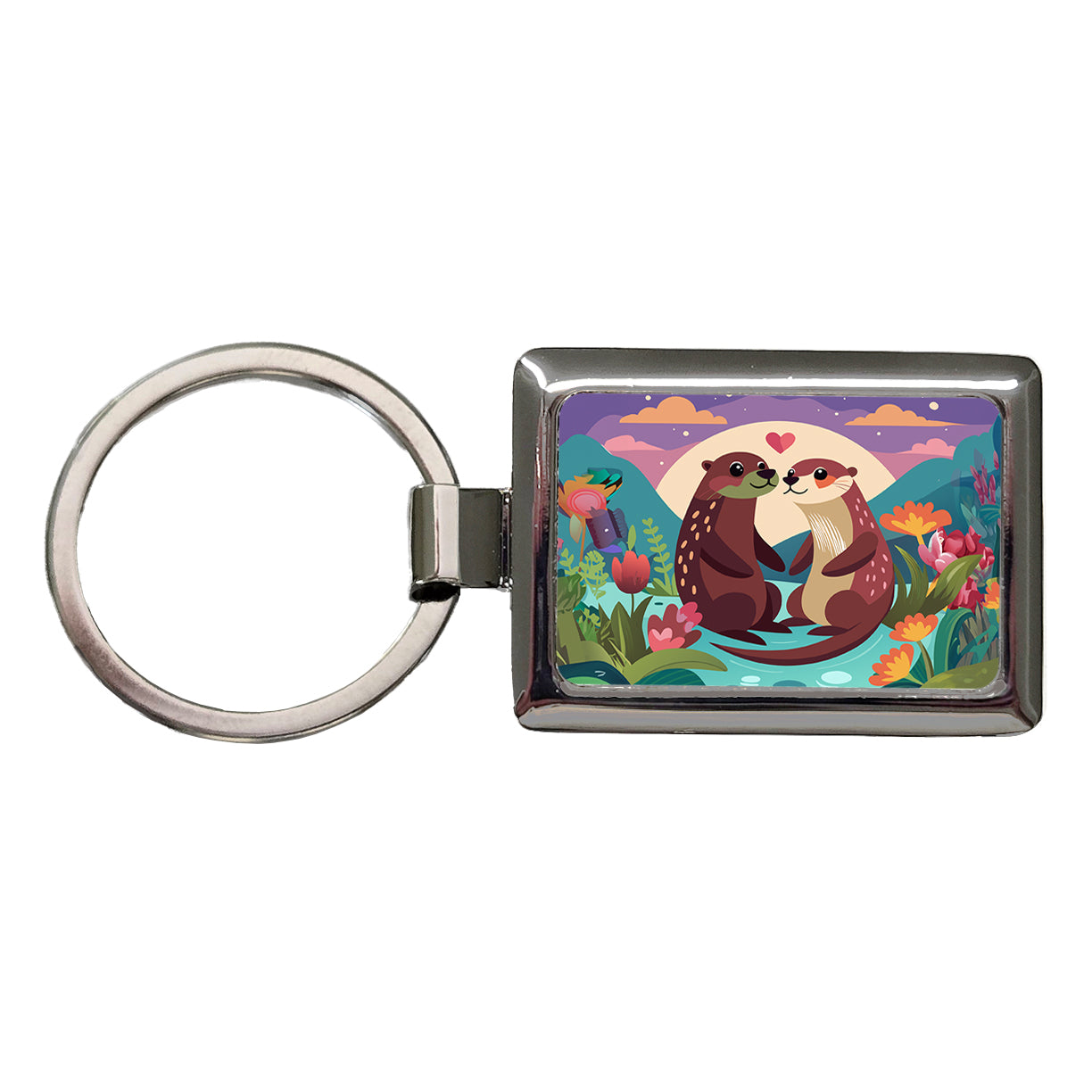 Otters in Love Anniversary Wedding Valentines Day Rectangle Metal Keychain